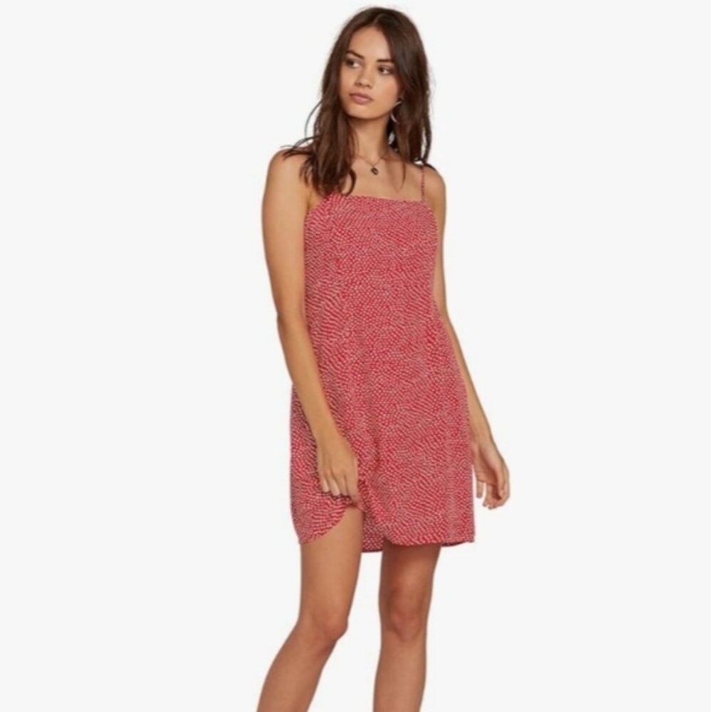 Volcom Gen Wow Polka Dot Mini Dress Red White Cami Womens Size Medium Sundress